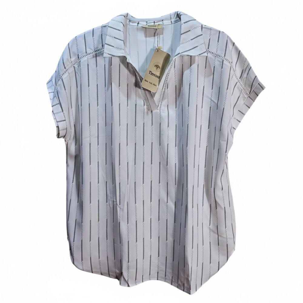 NWT | Timeson White Striped Button-Up Blouse | Dolman Sleeve | Size Large